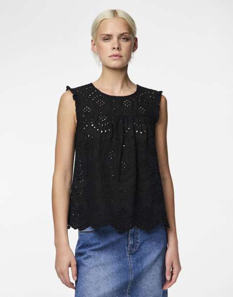 Pieces - Top met ruches in zwart - view 1