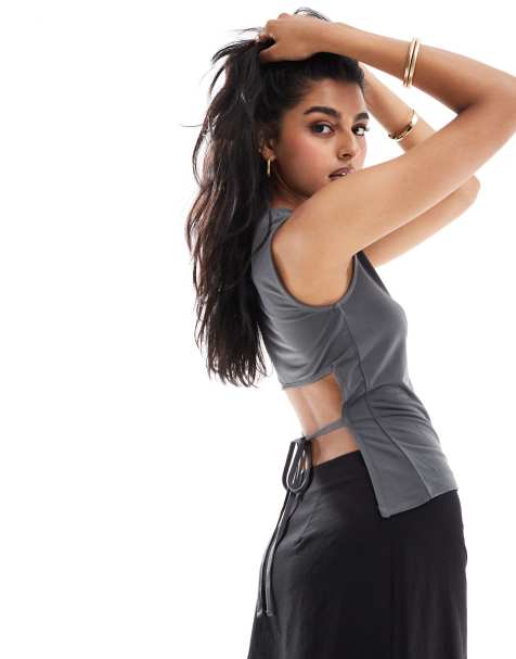 Pieces - Top sans manches avec dos ouvert - Gris - view 1