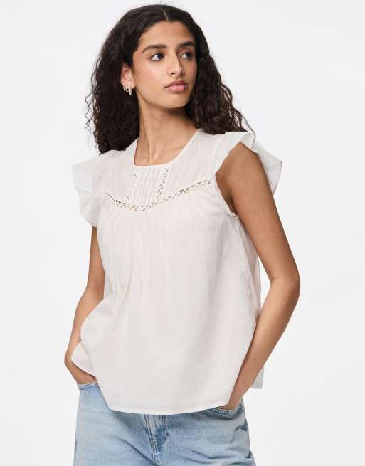 Pieces - Top senza maniche bianco sabbia