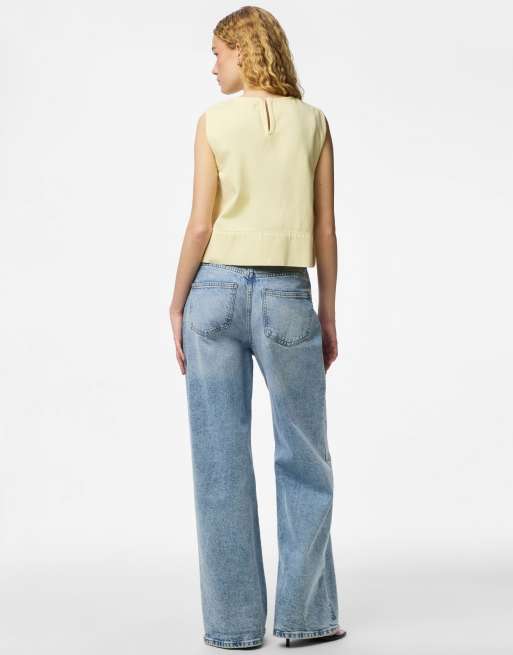 Pieces - Top senza maniche color vaniglia francese, 2 di 6