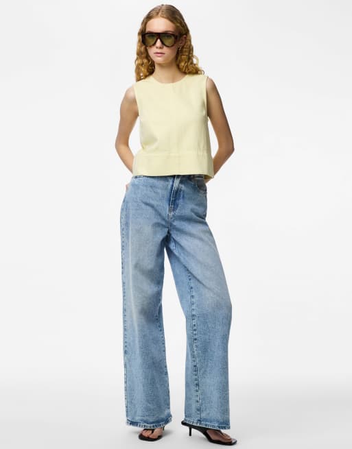 Pieces - Top senza maniche color vaniglia francese, 3 di 6