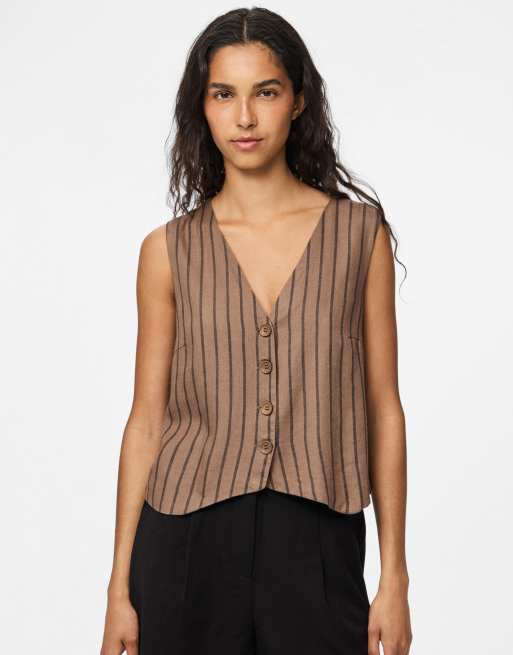 Pieces - Top style gilet de costume - Marron