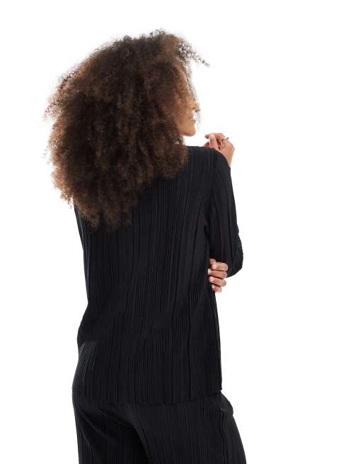 Pieces - Top van plissé met lange mouwen in zwart, deel van co-ord set, 4 van 4