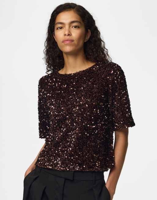 Pieces top z krótkim rękawem w kolorze chicory coffee, 1 z 7