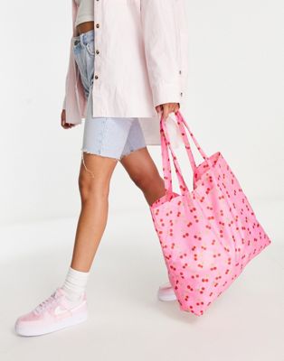 Pieces tote bag in pink cherry print