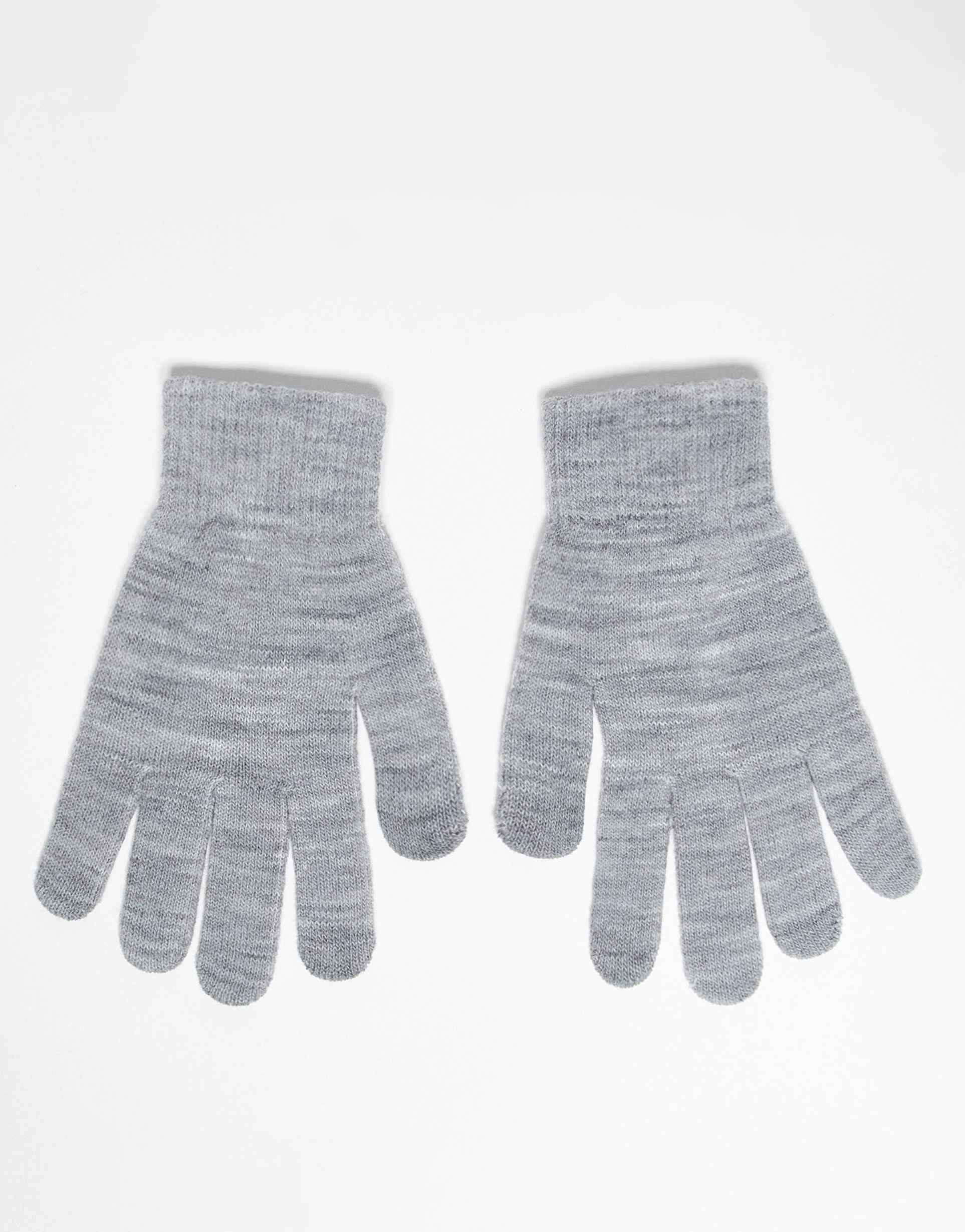 pieces touch screen knit gloves in light gray