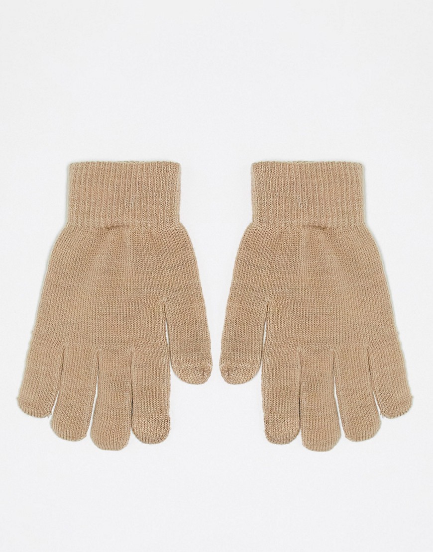 Pieces touch screen knitted gloves in camel-Brown