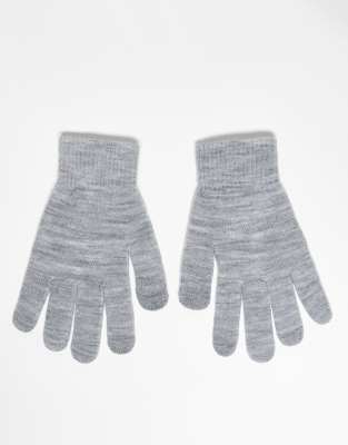 Pieces Pieces touch screen knitted gloves in light grey