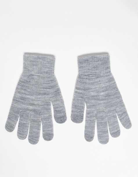 Pieces touch screen knitted gloves in light grey - view 1