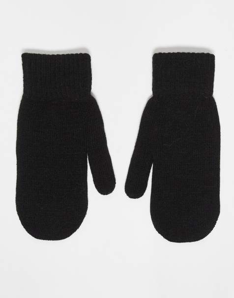 Pieces touch screen knitted mittens in black - view 1