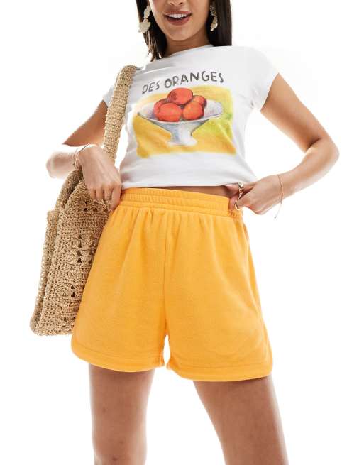 Pieces towelling beach shorts in orange, 2 of 5