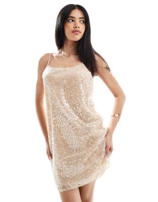 Pieces - Transparentes Camisole-Kleid in Creme mit Pailletten-Weiß