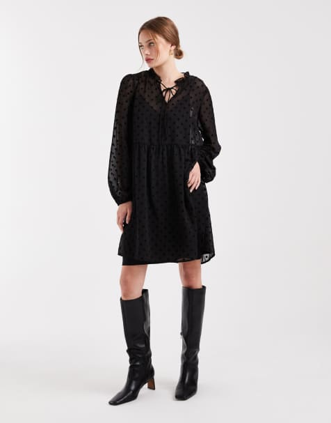 Pieces – Transparentes Minikleid in Schwarz mit Punktestruktur - view 1