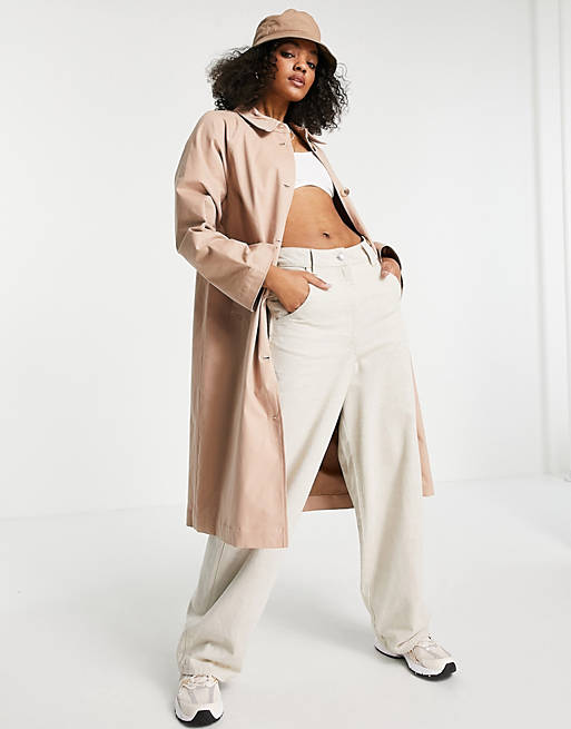 Pieces trench coat with wide sleeves in tan