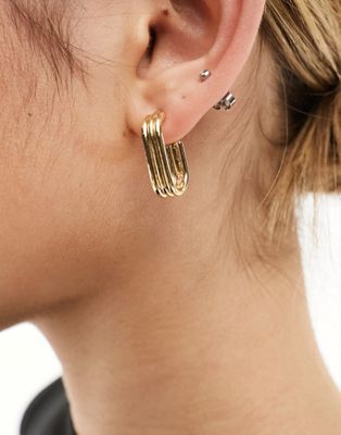 Pieces trio strand rectangle hoop earrings in gold