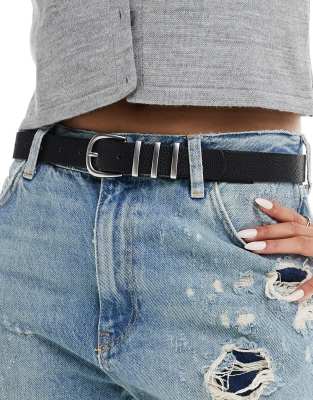 Pieces Triple Silver Buckle Belt In Black