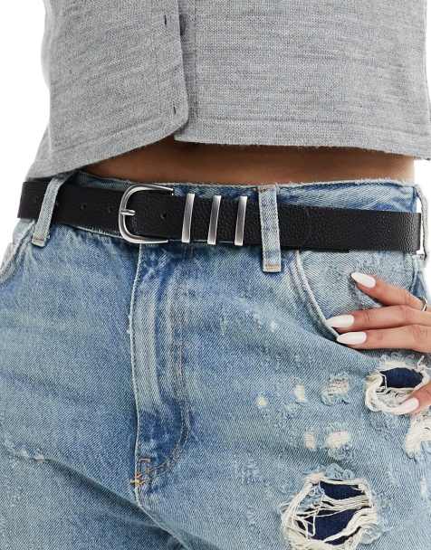 Pieces triple silver buckle belt in black - view 1