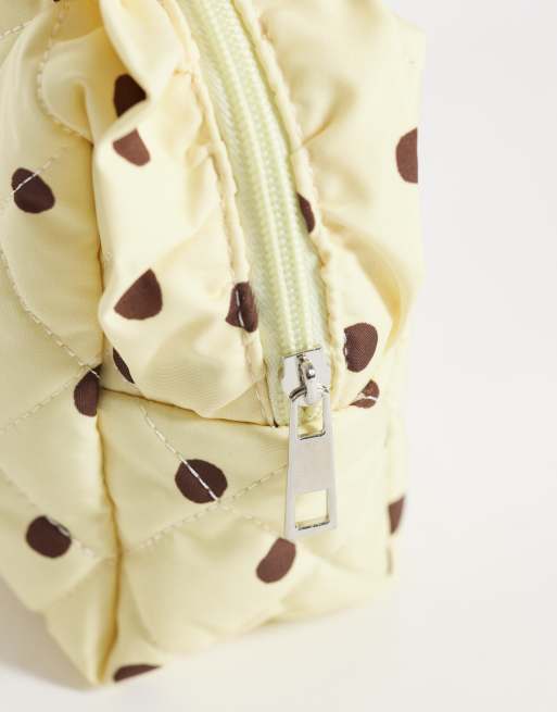 Pieces - Trousse de toilette à pois et bords volantés - Jaune et marron, 3 de 4