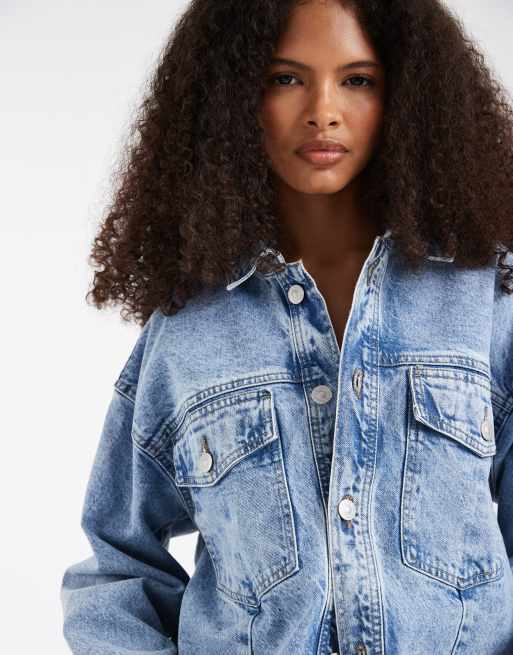 Pieces trucker jacket in light blue denim, 4 of 4