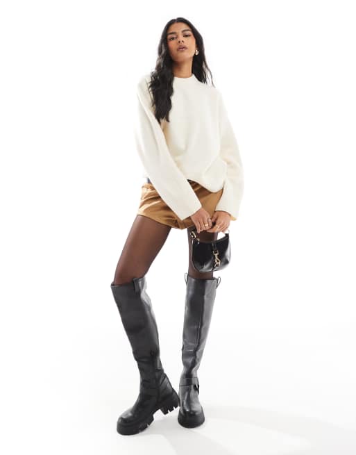 Pieces - Trui met ronde hals en wijde mouwen in crème, 2 van 4