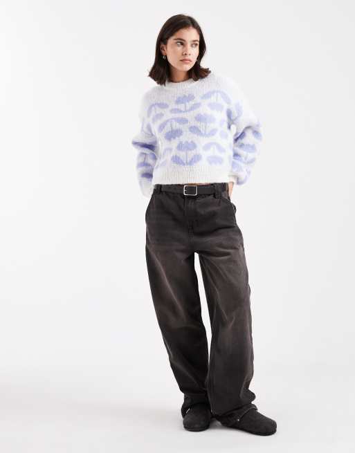 Pieces tulip print knitted jumper in lavender and white, 4 of 4