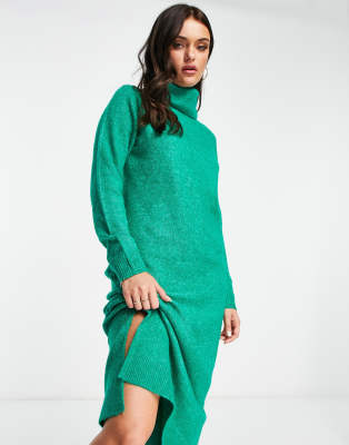 Pieces turtle neck knit midi dress in bright green | ASOS