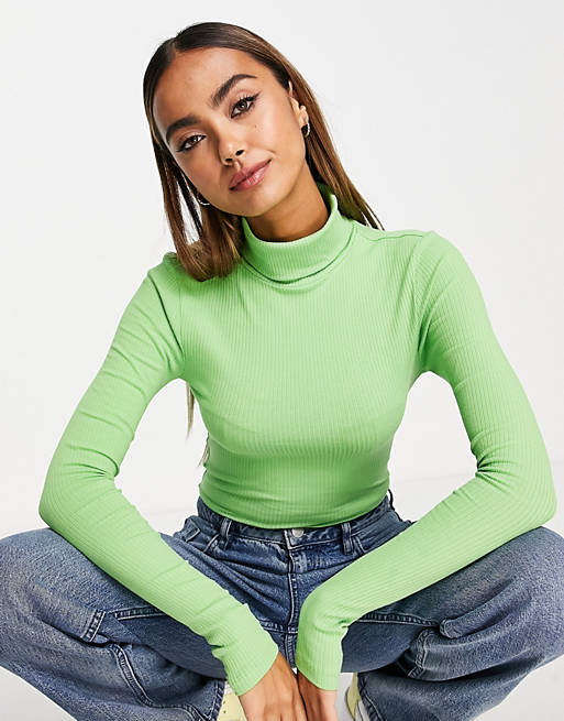Pieces turtle neck top in bright green