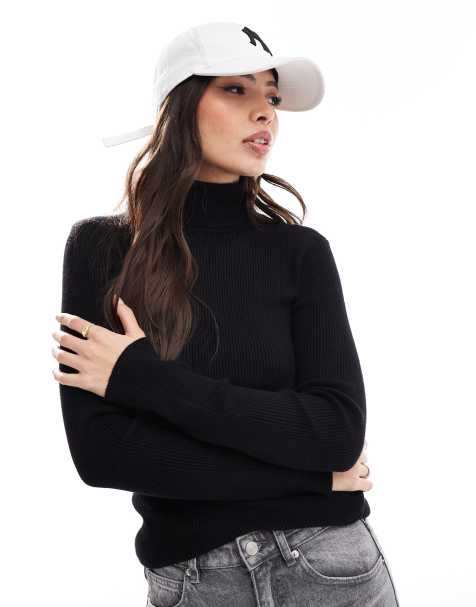 Pieces turtleneck knit long sleeve top in black - view 1
