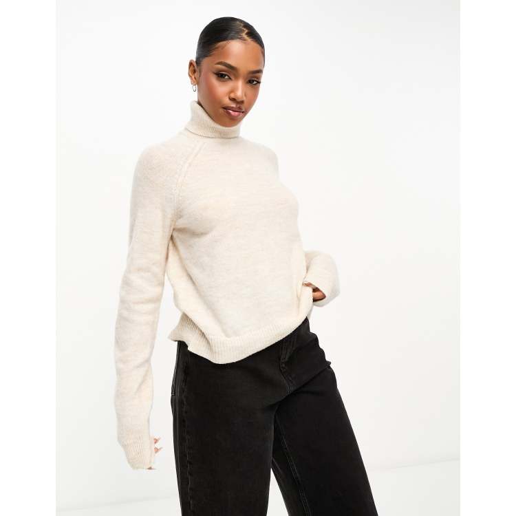 New Look deep hem turtle neck sweater in oatmeal