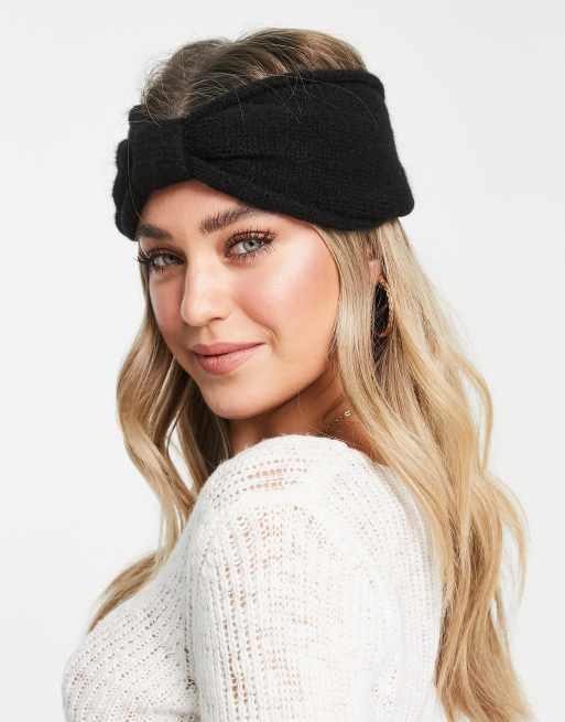 Pieces twist front knitted headband in black