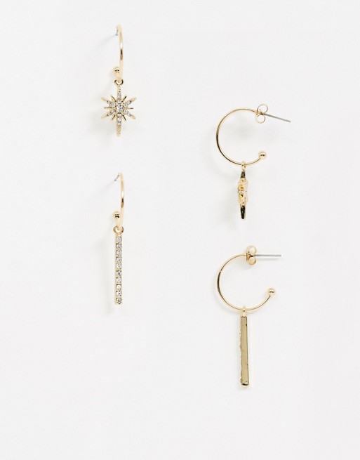 Pieces two pack drop earrings in diamante & gold