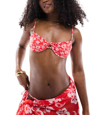 Pieces Underwire Bikini Top In Red Tropical Floral - Part Of A Set