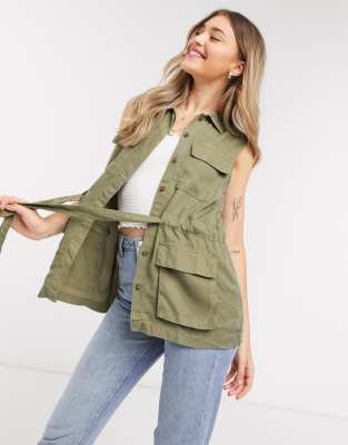 khaki sleeveless vest