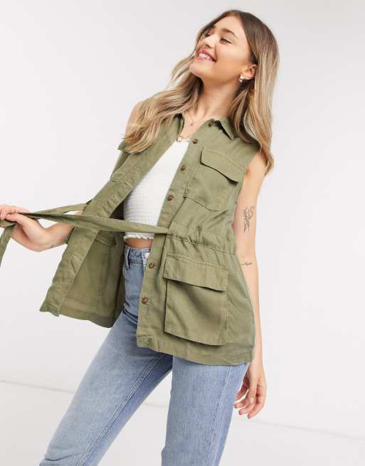 Khaki sleeveless outlet jacket