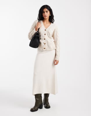 Pieces V-neck Cable Knit Cardigan In White