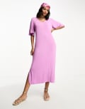 [Pieces] Pieces v neck maxi t-shirt dress in pink S PINK