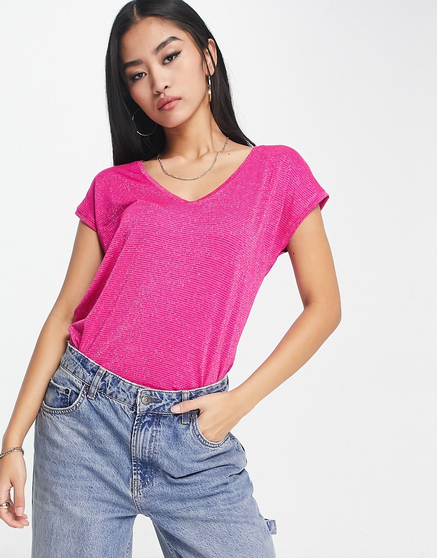 Pieces v neck tee in hot pink