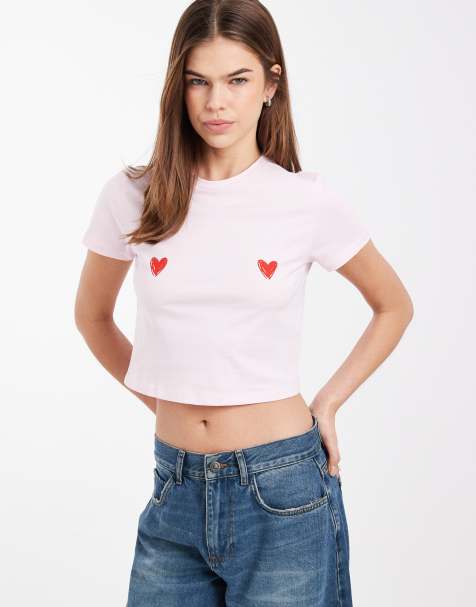 Pieces - Valentijn - Baby tee met hartmotief in lichtroze - view 1