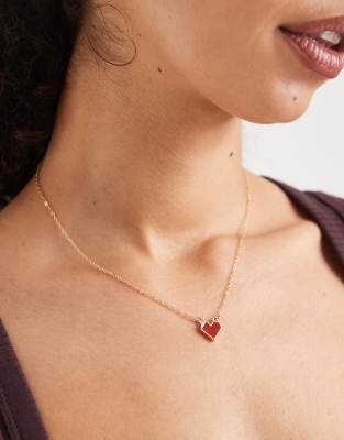 Pieces - Valentines - Halskette in Gold und Rot mit Herz-Detail-Goldfarben
