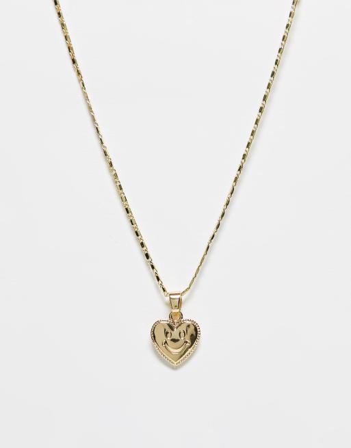 Pieces Valentines happy face heart locket necklace in gold