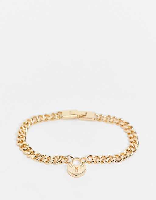 Pieces heart lock chain bracelet in gold