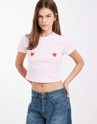 Pieces Valentines Heart Motif Baby Tee In Pink