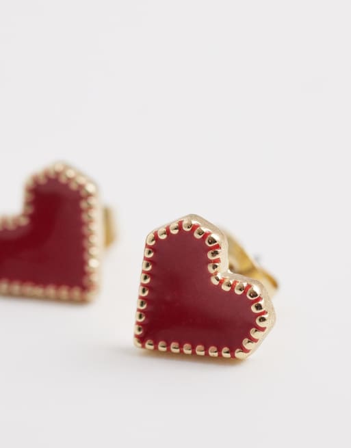 Pieces Valentines heart studs in gold and red, 3 of 4