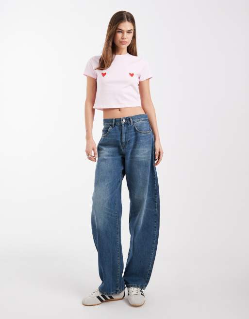 Pieces - Valentines - T-shirt corta rosa pallido con motivo a cuori, 2 di 4