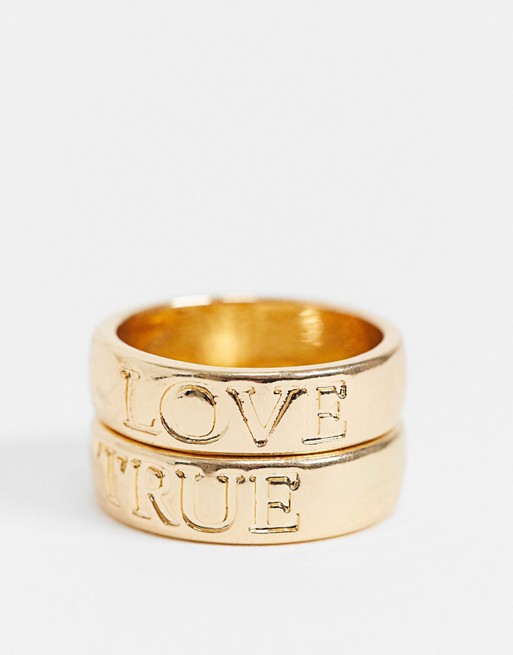 Pieces true love 2 pack rings in gold