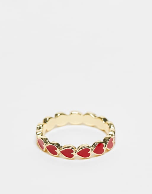 Pieces – Valentinstag – Goldfarbener Ring mit Herz-Detail in Rot