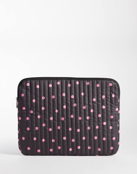 Pieces vatteret laptop-etui i brun og pink polkaprikket - view 1