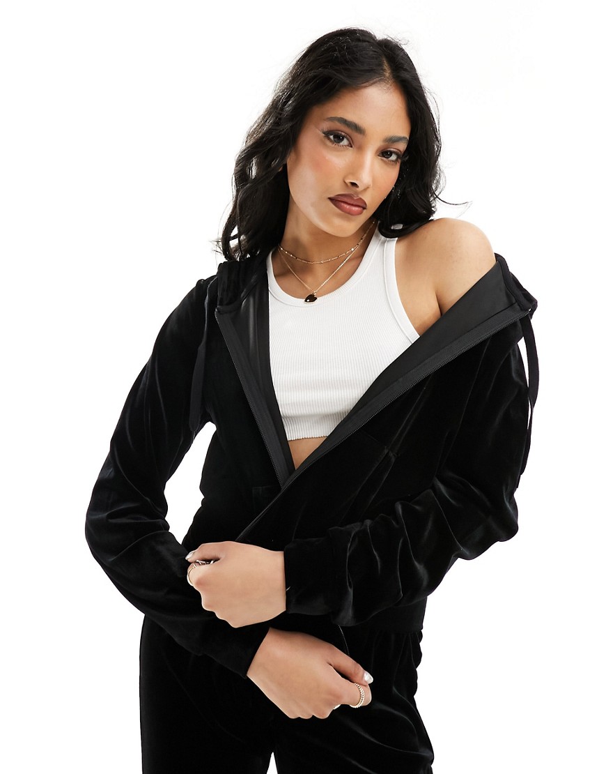 Pieces velour tracksuit top co-ord in black