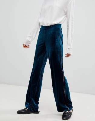 blue velvet wide leg trousers