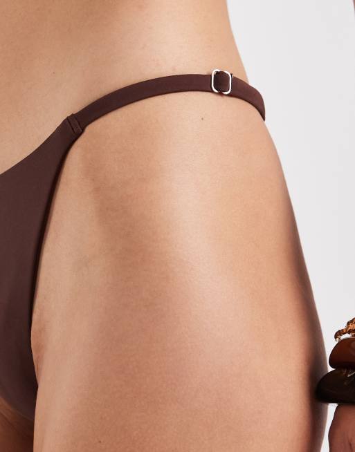 Pieces - Verstelbaar string-bikinibroekje in diep mahoniebruin, deel van co-ord set, 2 van 4